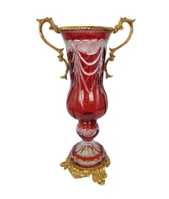 Bohemian Cut Crystal Ruby Red Centerpiece Urn