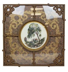 Asian Style Wall Hanging in Wrought Iron Frame by John Richard