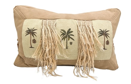 Decorative Tropical Faux Suede Decorative Pillow With Silk Fringe