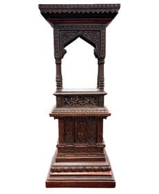 Antique Hand Carved Ebonized Wood Display Pedestal