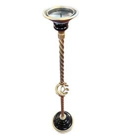 Tall Wrought Iron and Enamel Candle Holder