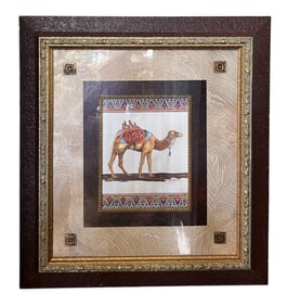 Exotic Mixed Media of Hand-Painted Camel in Ornate Frame