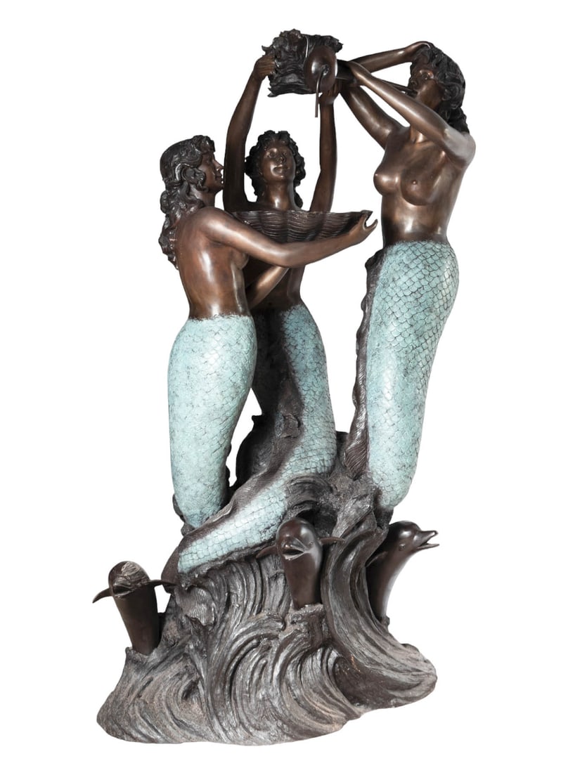 Fountain - Large Bronze of 3 Mermaids with Dolphins (1 of 8)
