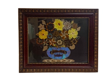 RARE BUTTERFLY WING COLLAGE ARTWORK, INDONESIA, FRAMED