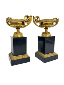 A Pair of Antique Marble and Bronze Tazzas
