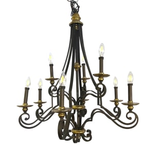 9-Arm Rustic Wrought Iron Chandelier