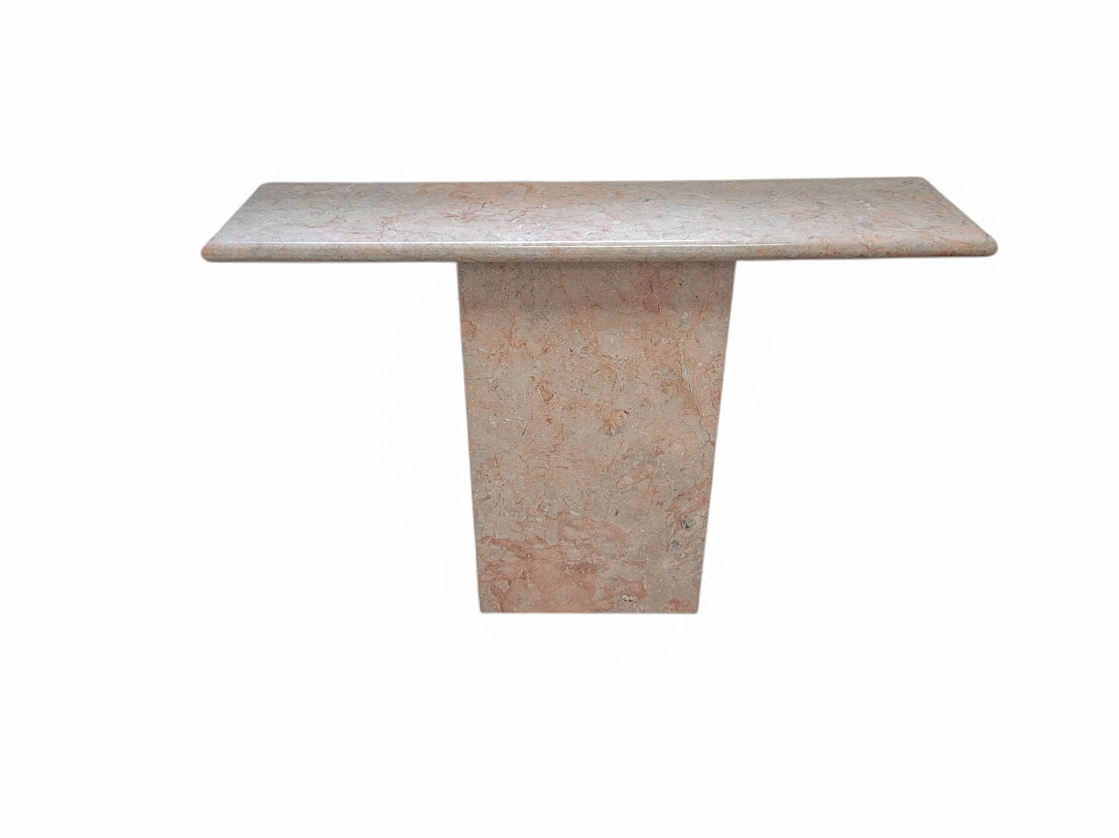 Post-Modern Pink Marble Console Table: This pink marble console table, it is durable and well-suited for entryways, living rooms, or hallways. Dimensions: 27" W x 27" L x 26" H