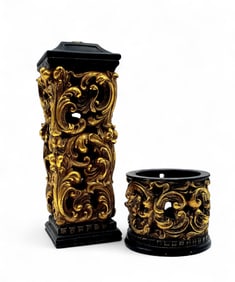 Pair of Ornately Carved Wooden Candle Holders