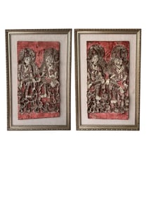 Balinese Deities Wooden Panels, Framed, a Pair