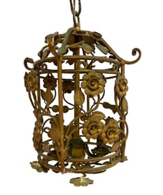 Antique Hollywood Regency Gilt Metal Pendant Chandelier
