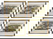 J. Kip and L. Knyff 18th Century Hand Colored Engravings, Set of 4, Framed