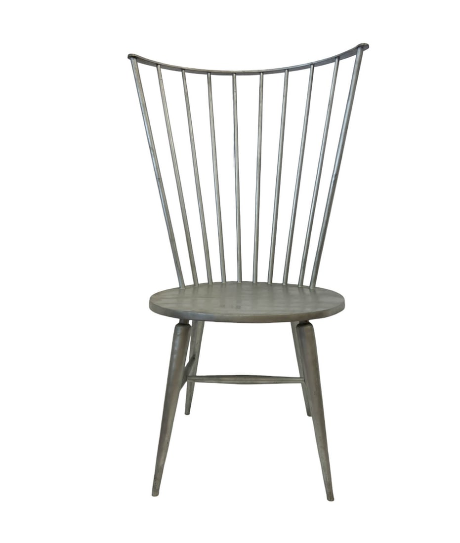 Solid Aluminum Windsor Chair Attributed to John Vesey: This fan back Windsor Chair is a striking example of 1960s design, celebrating the marriage of traditional forms with a modernist twist. Crafted in solid aluminum, it is attributed to the celebrated d