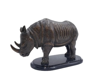Solid Bronze Rhino Sculpture on Marble Base
