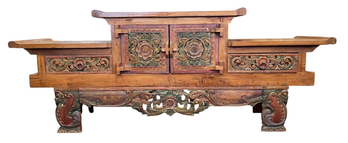 Balinese Hand-Carved Teak Wood Hi-Lo Cabinet