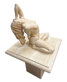 Seated Reclining Nude on Marble Pedestal