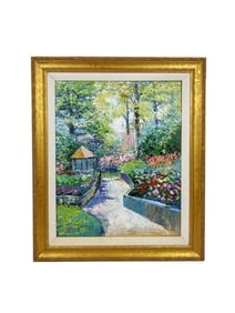 VTG Oil on Canvas Of Summer Garden