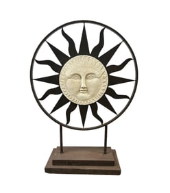 Dual-Sided Celestial Sun and Moon Mixed Media Sculpture