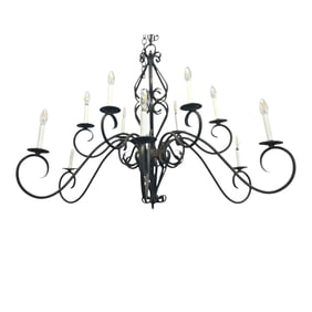 VTG Large Wrought Iron 12 Arm 2 Tier Chandelier