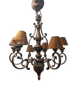 French Country Wrought Iron Chandelier With Beaded Shades