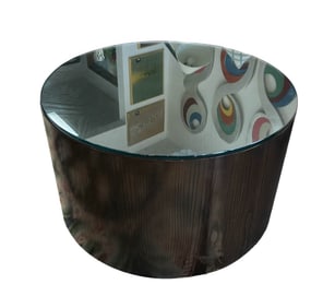Contemporary Cylindrical Cocktail Table With Glass Top