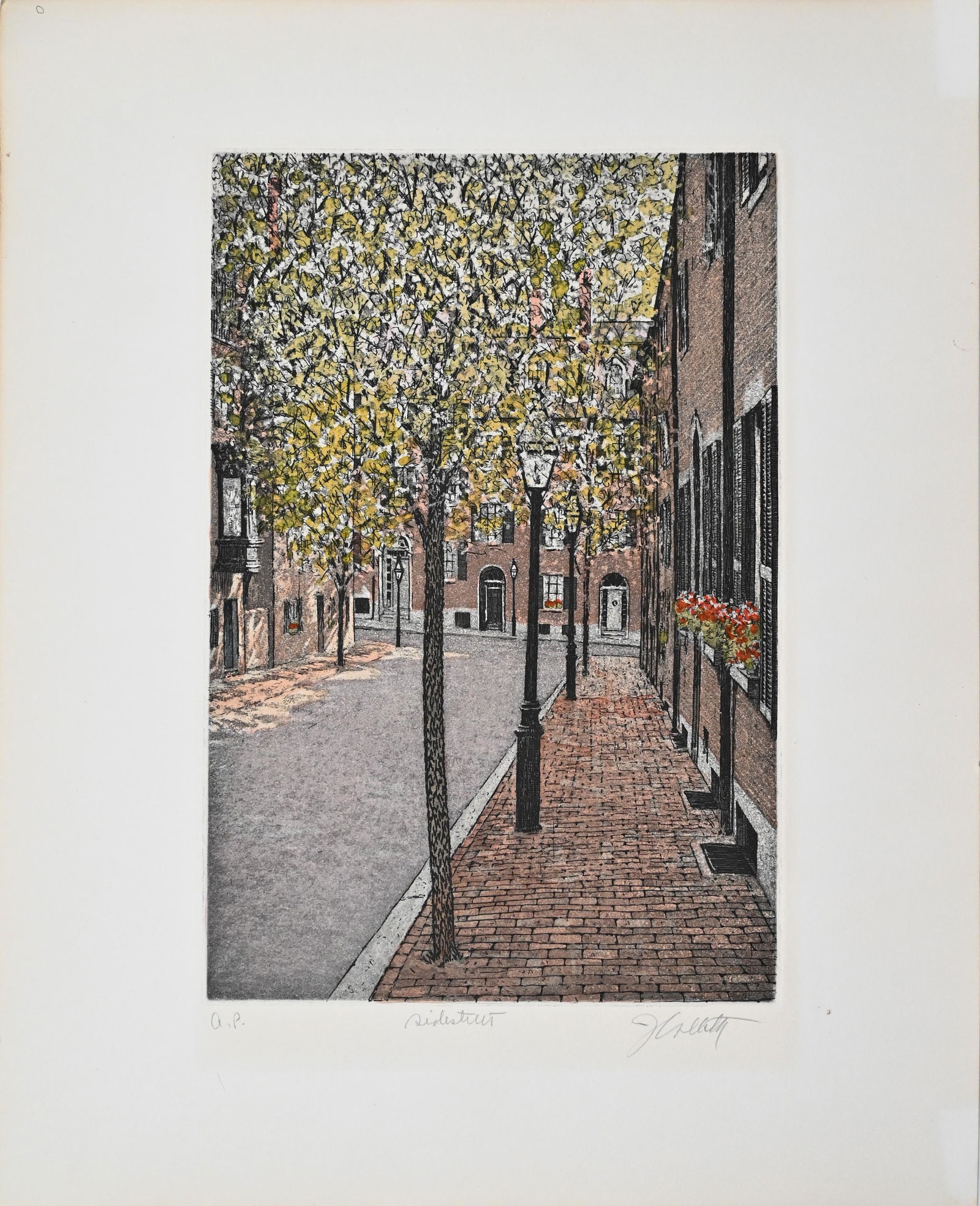 Lithograph Print Street Scene Signed (1 of 6)