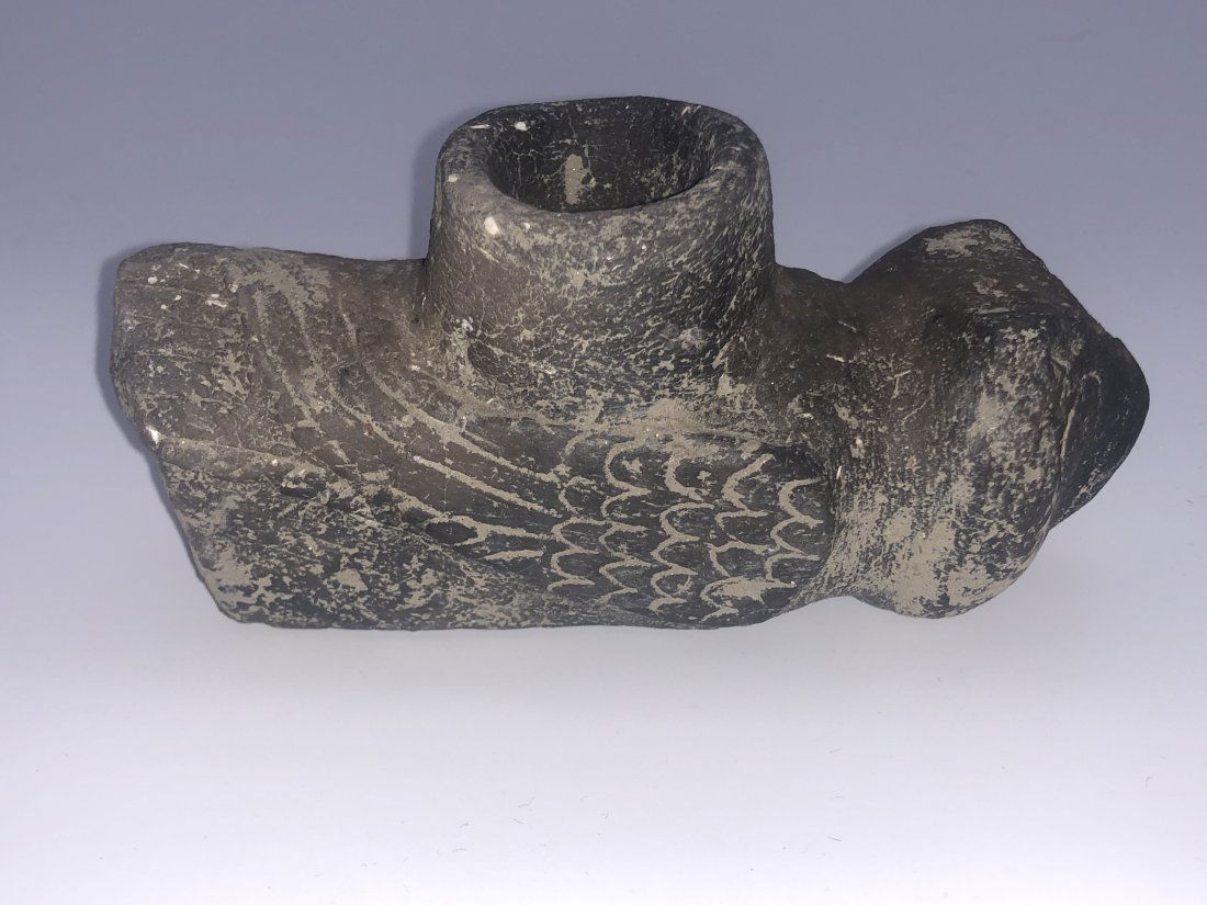 Antique Native Carved Pottery Owl Fetish Effigy Pipe (1 of 6)