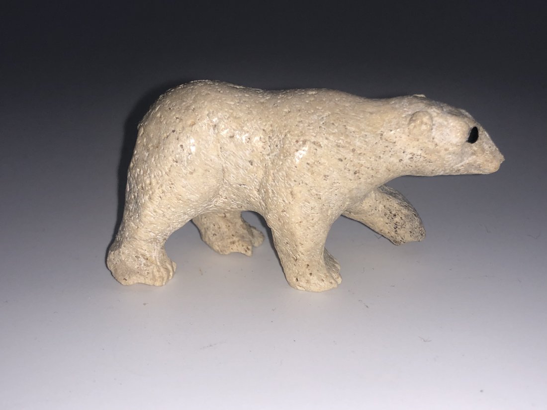 Mid Century Inuit Carved Whale Bone Polar Bear Fetish Effigy: Mid Century Inuit Carved Whale Bone Polar Bear Fetish Effigy. Excellent vintage condition. See pictures for details as part of description. Approximate Measures: 2.5” long; 1.7” high1&rdqu
