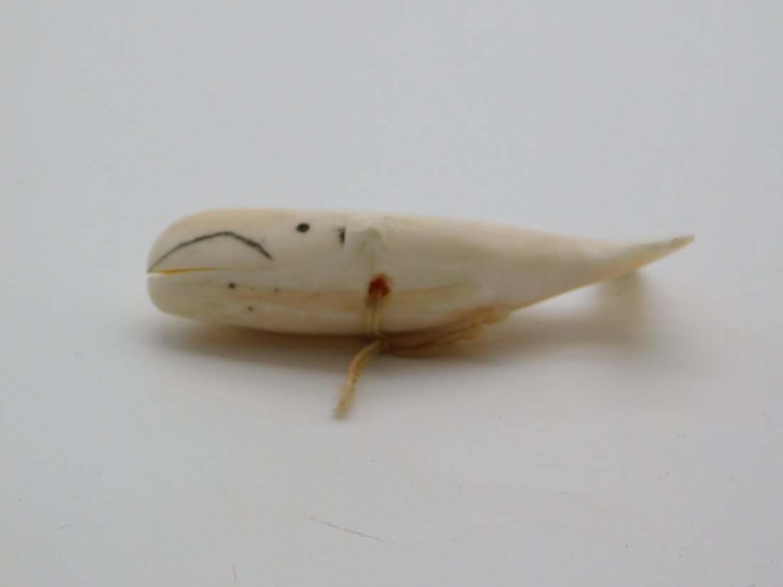 Early 20th Century Inuit Carved Musk Ox Horn Whale Fetish Effigy Toggle: Excellent condition. See pictures for details as part of description. Measures approximately 2.1” long x 1” wide x 0.6” high