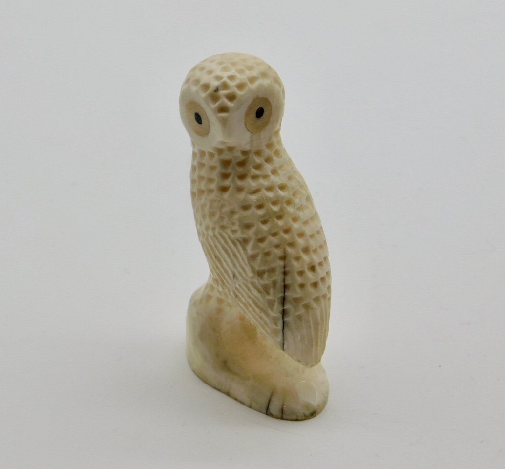 Inuit Carved Musk Ox Horn.Owl Fetish Effigy signed CL 85: Excellent condition. See pictures for details as part of description. Measures approximately 2.6” high x 1.5 wide x 1” deep.