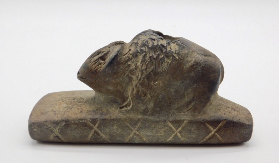 Antique Native American Steatite Stone Buffalo Effigy Platform Pipe (1 of 9)