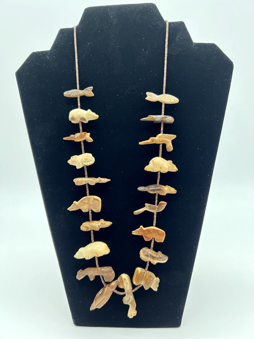 Zuni Carved Fossilized Mastodon Ivory Fetish Necklace by Rignie (d.) and Lena Boone (1 of 5)