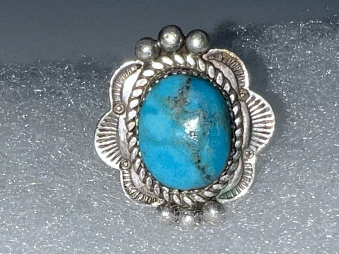 Mid Century Native Navajo Sterling Silver High Dome Turquoise Ring 6 grams (1 of 3)