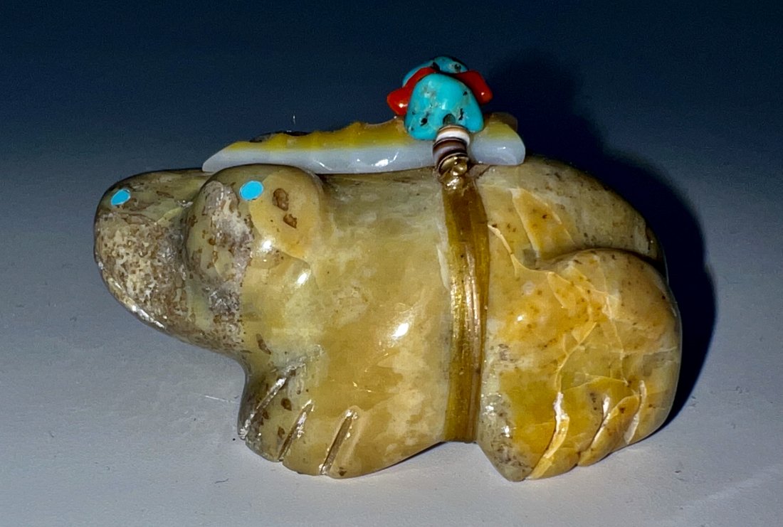 1980s Native American Zuni Carved Serpentine Stone Frog Fetish by Peter Gasper Sr. Deceased (1 of 9)