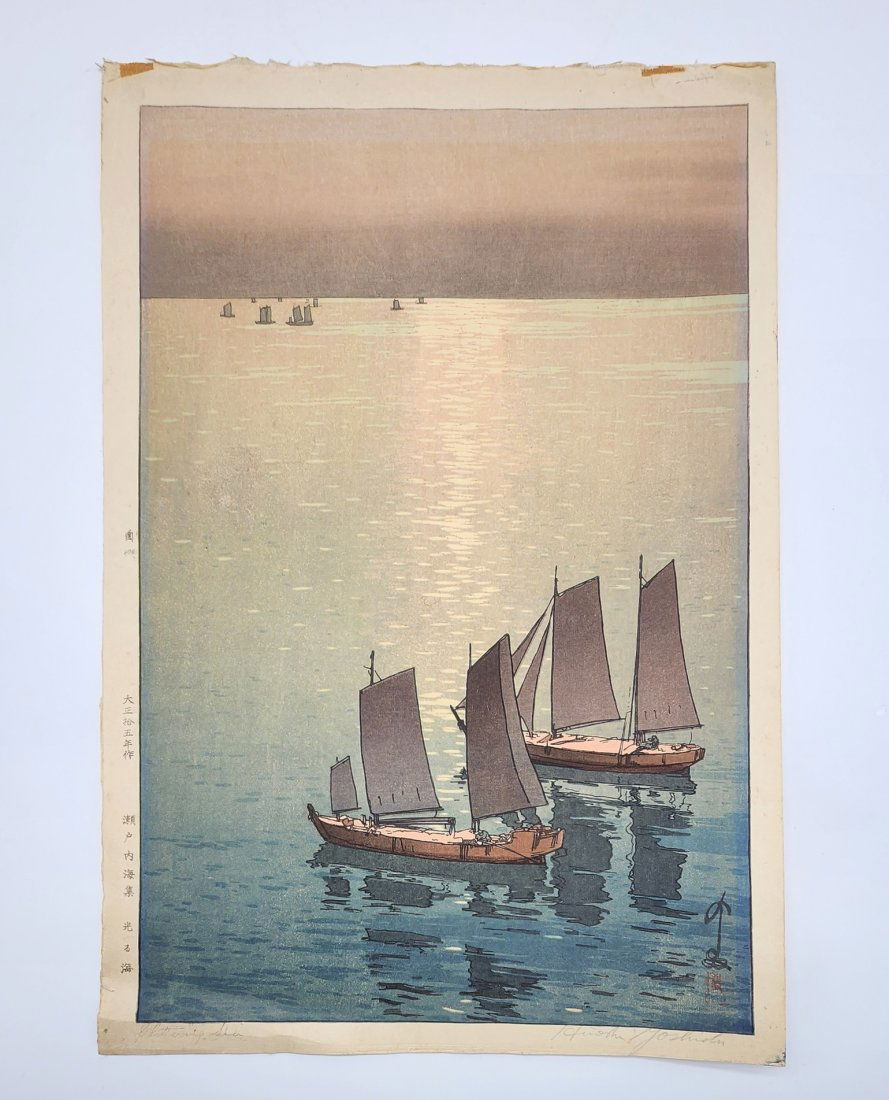 Hiroshi Yoshida "Glittering Sea" Japanese Woodblock Print Jizuri Seal (1 of 20)