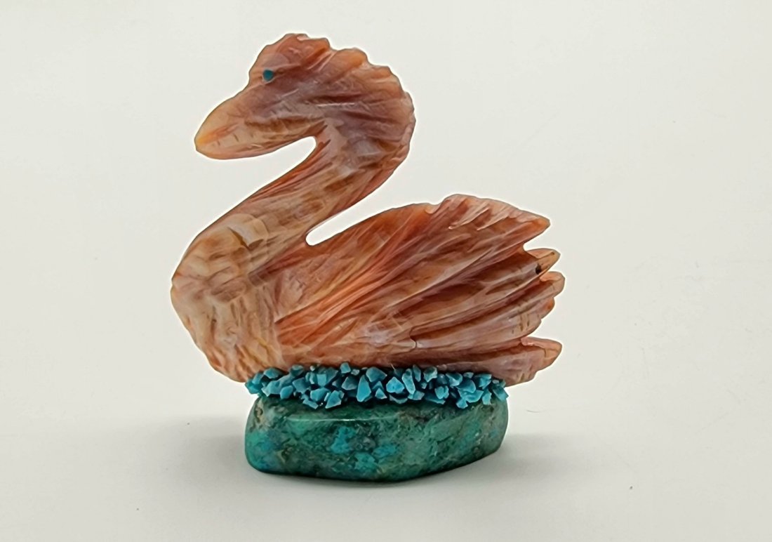 Native Zuni Carved Shell Swan Fetish Signed By Kevin Quam (1 of 2)