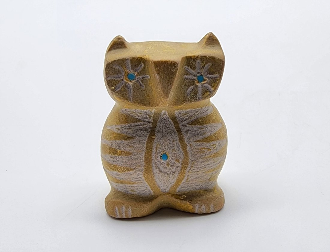Native Zuni Carved Stone Owl Fetish Signed By Brandon Phillips (1 of 5)