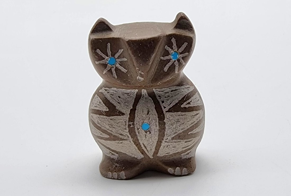 Native Zuni Carved Stone Owl Fetish Signed By Brandon Phillips (1 of 5)