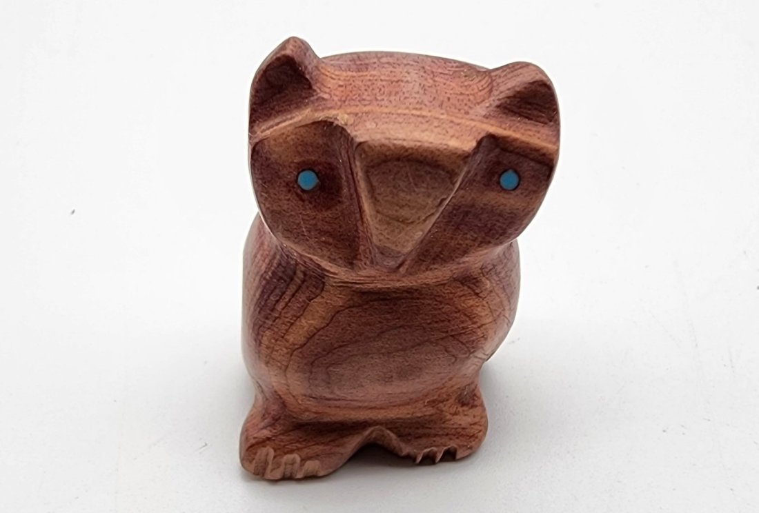 Native Zuni Carved Cedar Wood Owl Fetish Signed By Brandon Phillips (1 of 6)