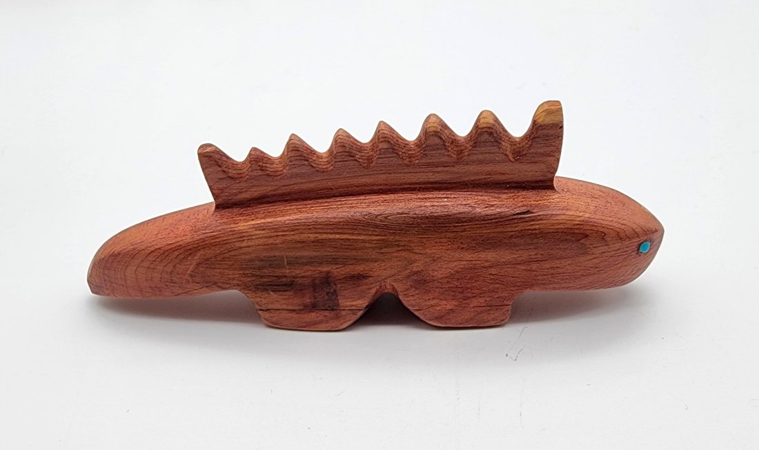Native Zuni Carved Cedar Spinosaurus Dinosaur Fetish Signed By Brandon Phillips (1 of 7)