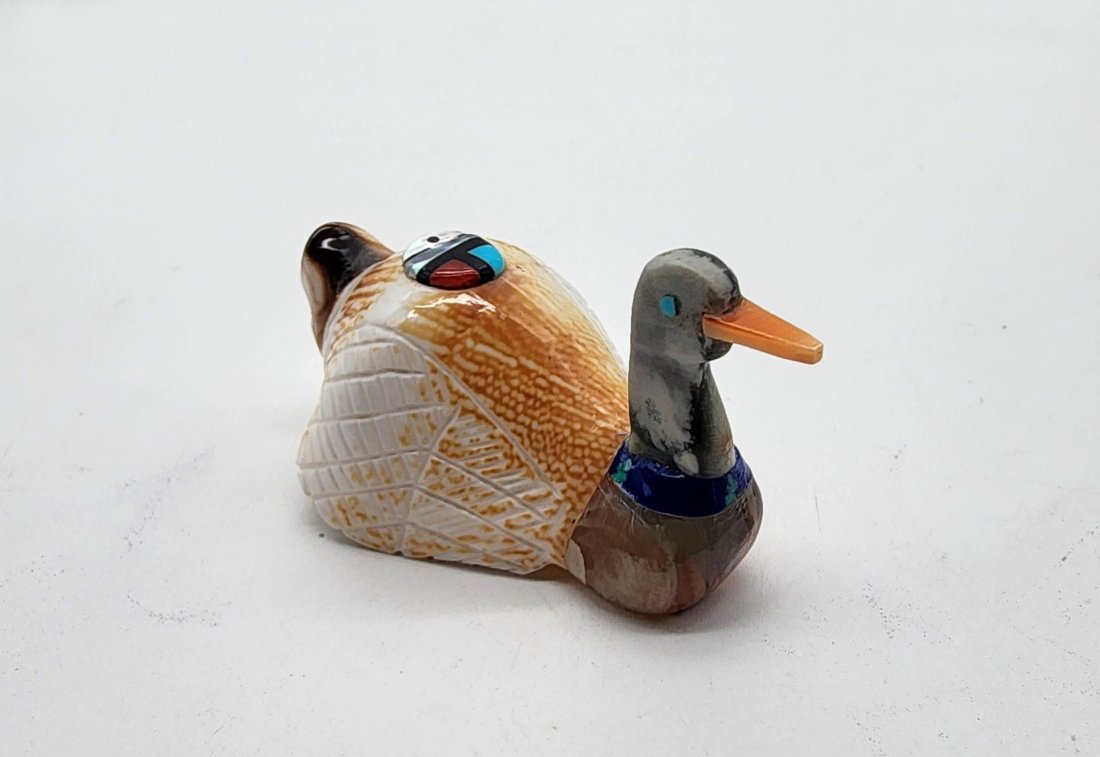 Native Zuni Carved Shell Duck Fetish Signed By Darrin Boone (1 of 6)