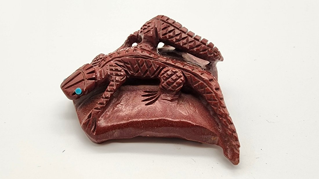 Native Carved Pipestone Lizard Fetish Signed By Jensen Charlie (1 of 3)