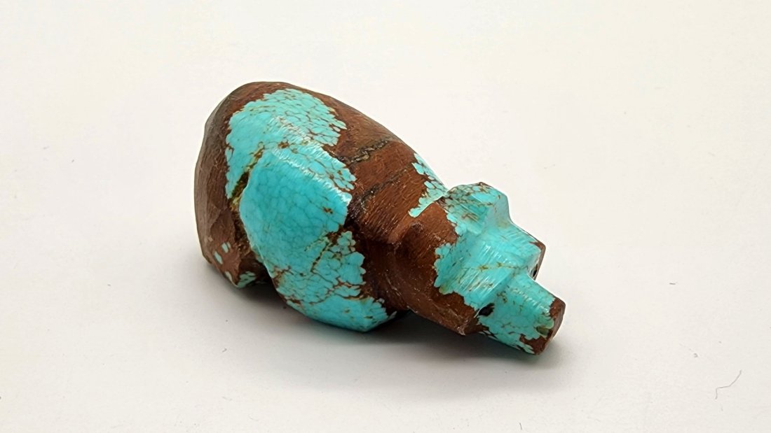 Native Zuni Carved Turquoise Bear Fetish Signed By Brandon Phillips (1 of 3)
