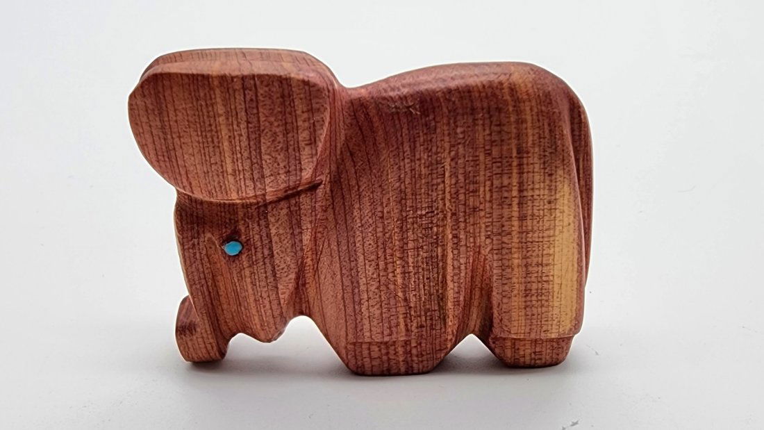 Native Zuni Carved Cedar Wood Elephant Fetish Signed By Brandon Phillips (1 of 3)