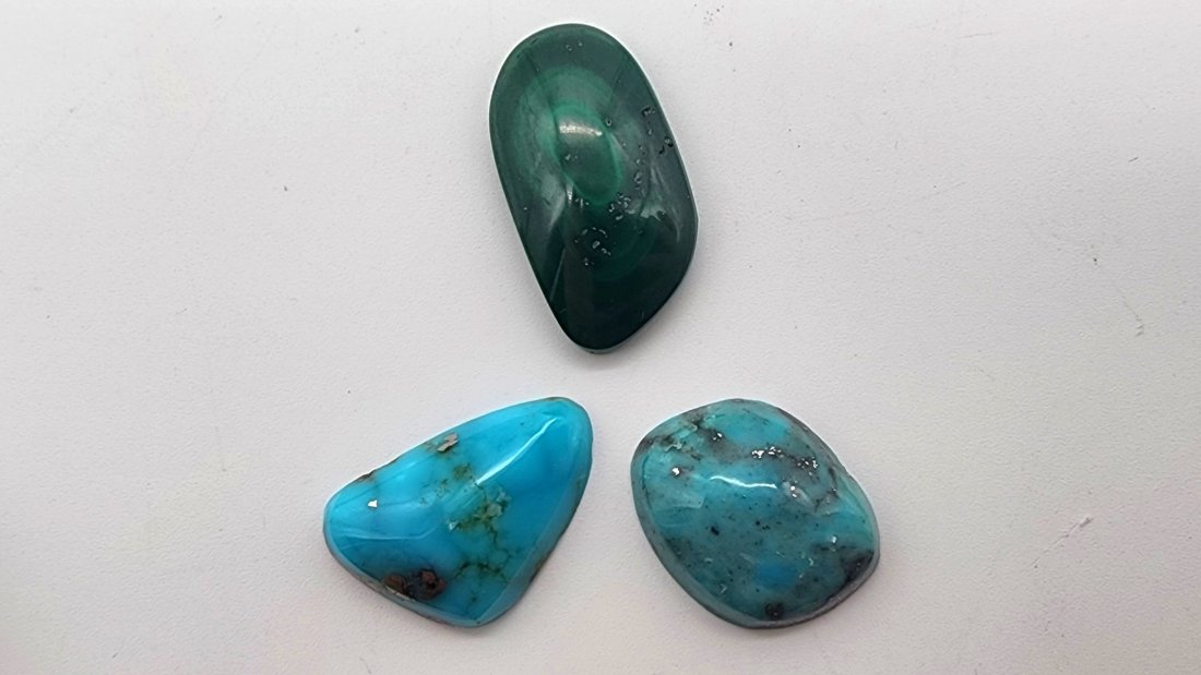 Lot of 3 Broken Arrow Variscite & Bisbee Turquoise Cabochons 39.35 Carats (1 of 1)