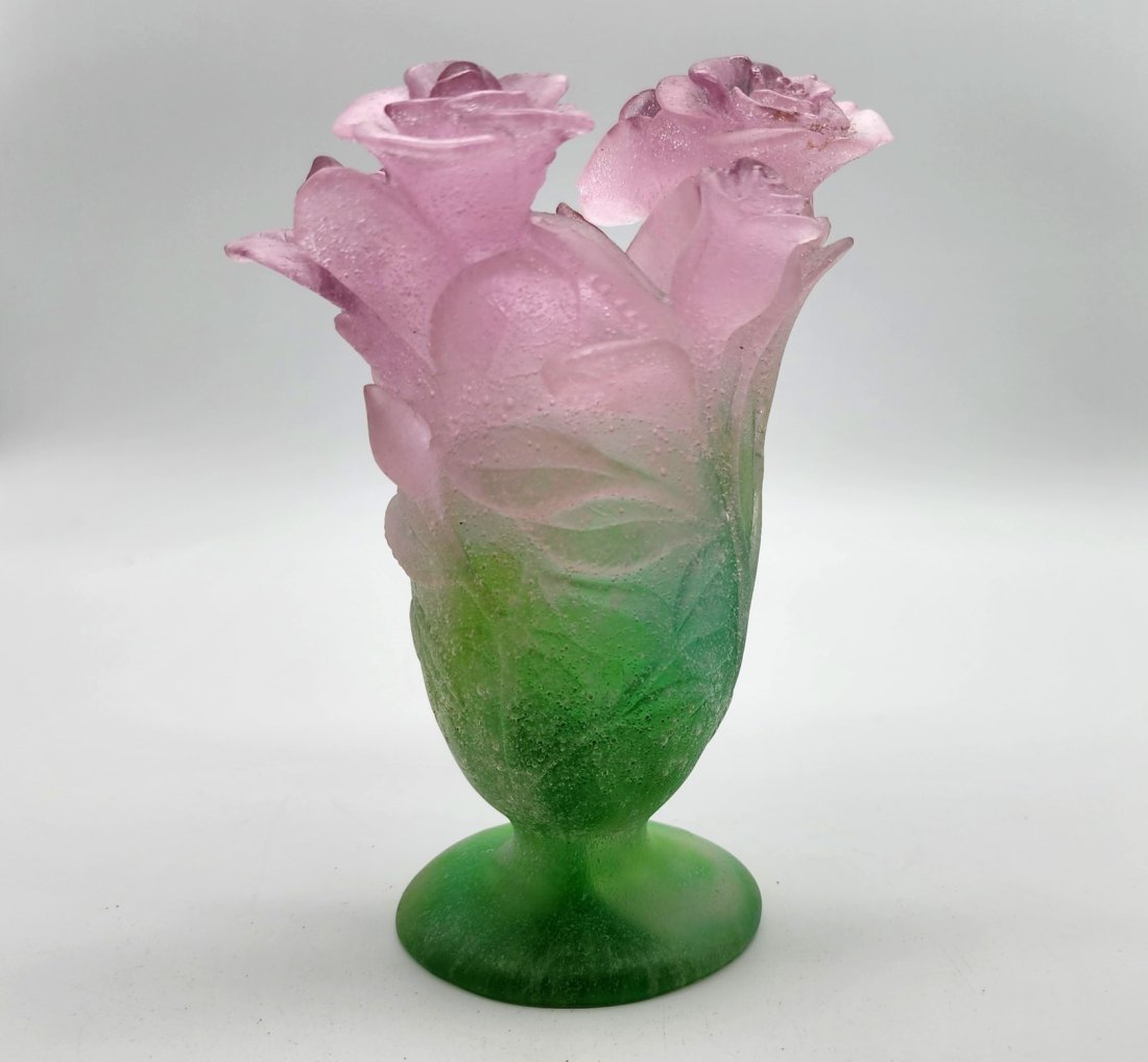 Late 20th Century Daum Pate de Verre Glass Rose Passion Vase (1 of 5)