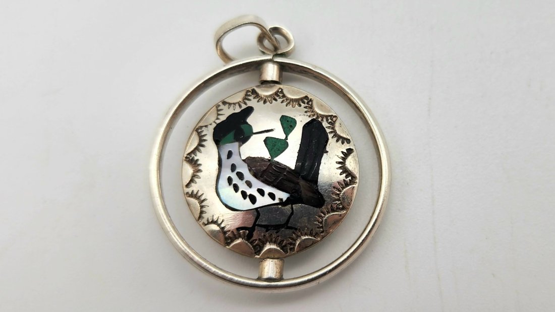 Native Zuni Inlay Double Sided Rotating Bird Pendant (1 of 2)