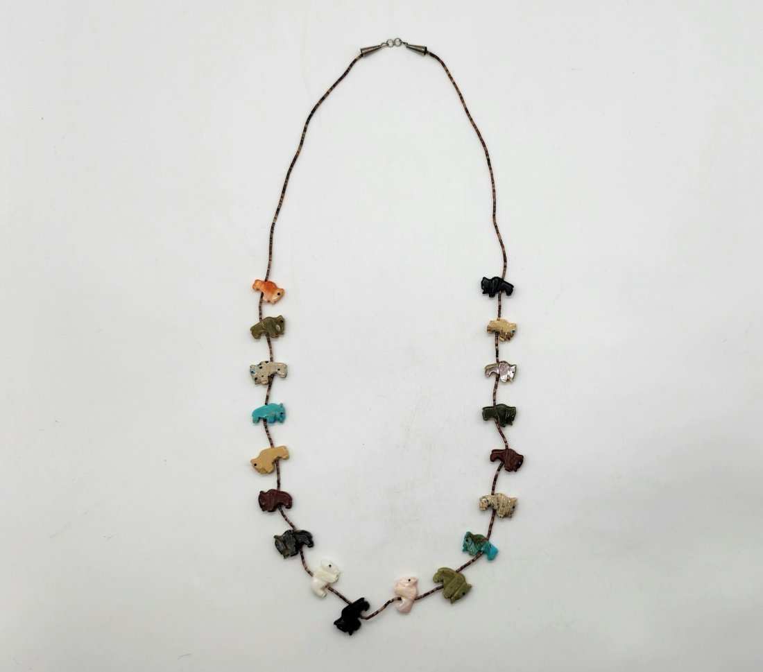 Native Zuni Multi Stone Bison Fetish Necklace 31 Inches Long (1 of 2)