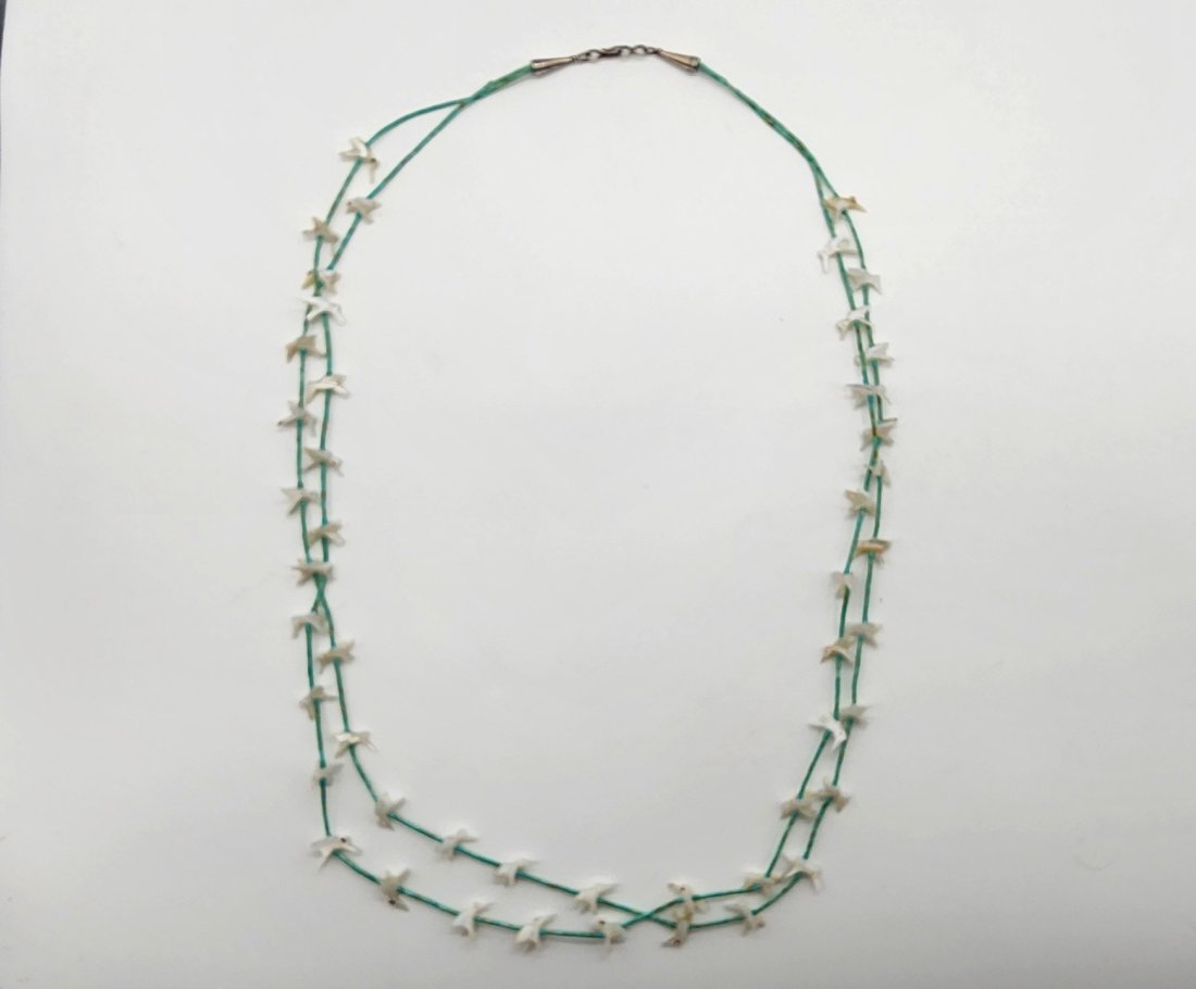 Native American Zuni Carved Shell Hummingbird Fetish Necklace by Rignie (d.) and Lena Boone (1 of 2)