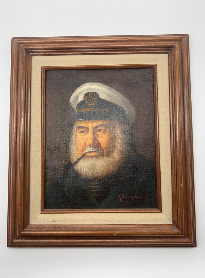 Mid Century Oil Painting of Old Naval Ship Captain Signed By Lee Young (1 of 2)