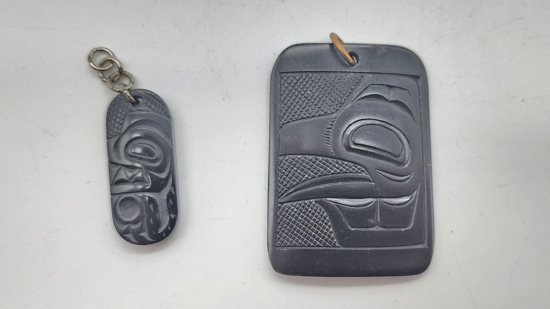 Lot of 2 Carved Argillite Haida Pendants Signed By McGiver & Dennis Dixon (1 of 2)